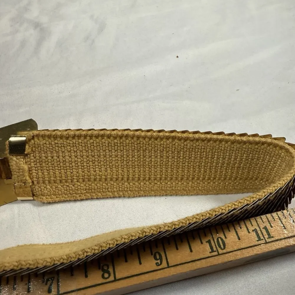 Vintage Gold Tone Metal Snake Skin Stretch Belt Floral Buckle Disco Mod Boho